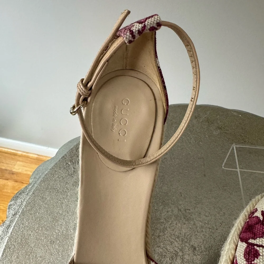 GUCCI - Floral Espadrille Wedge Sandals - Picture 6 of 14